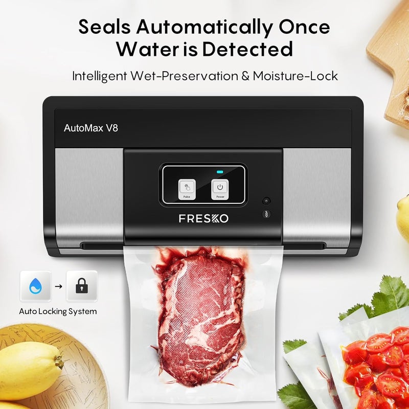 Fresko Automatic Vacuum Sealer, Powerful Food Vacuum Sealer Machine, Auto Dry-Wet Detection, Bag Cutter, 2 Rolls Bags, Effortless Operation, Starter Kit - Image 4